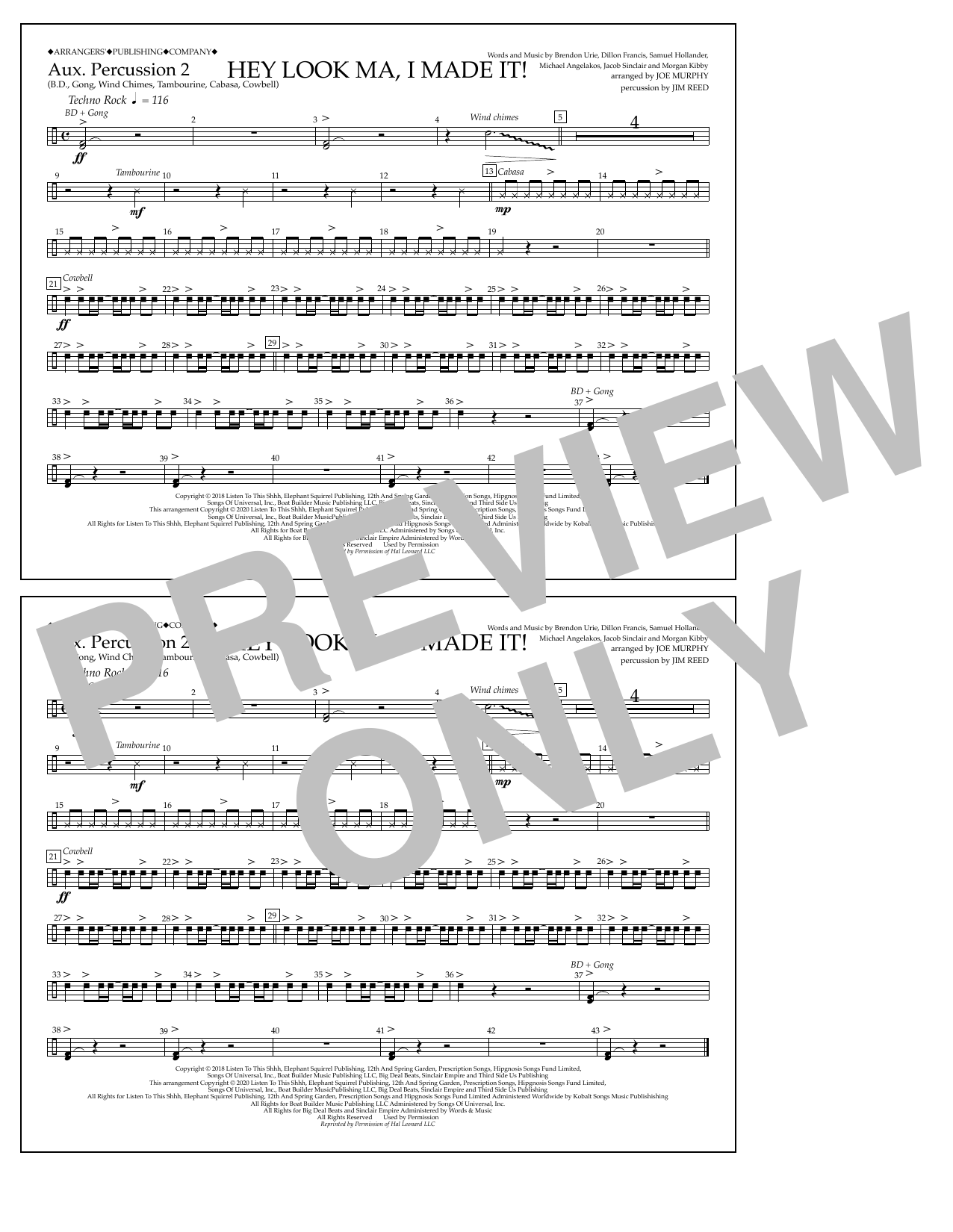 Panic! At The Disco Hey Look Ma, I Made It (arr. Joe Murphy) - Aux. Percussion 2 Sheet Music Notes & Chords for Marching Band - Download or Print PDF