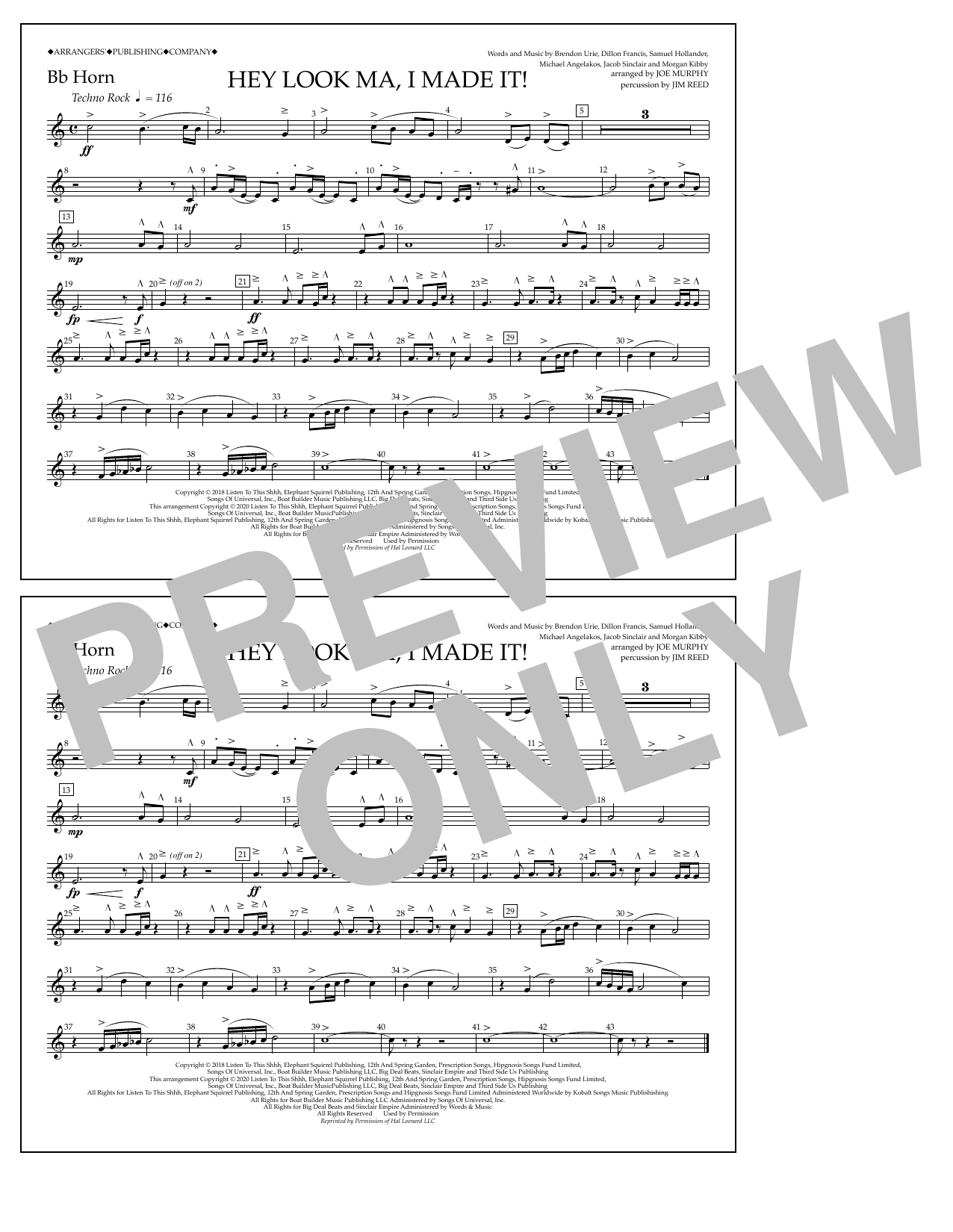 Panic! At The Disco Hey Look Ma, I Made It (arr. Joe Murphy) - Bb Horn Sheet Music Notes & Chords for Marching Band - Download or Print PDF
