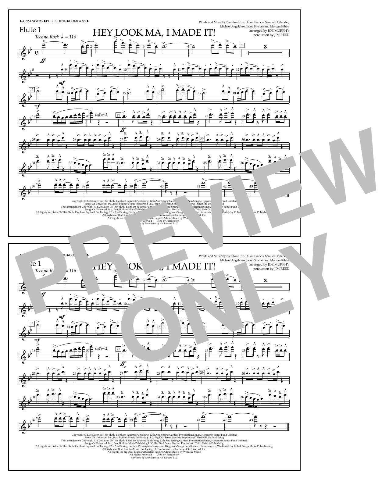 Panic! At The Disco Hey Look Ma, I Made It (arr. Joe Murphy) - Flute 1 Sheet Music Notes & Chords for Marching Band - Download or Print PDF