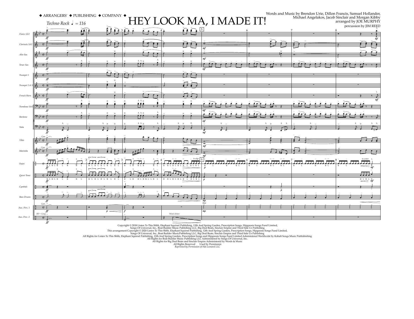 Panic! At The Disco Hey Look Ma, I Made It (arr. Joe Murphy) - Full Score Sheet Music Notes & Chords for Marching Band - Download or Print PDF