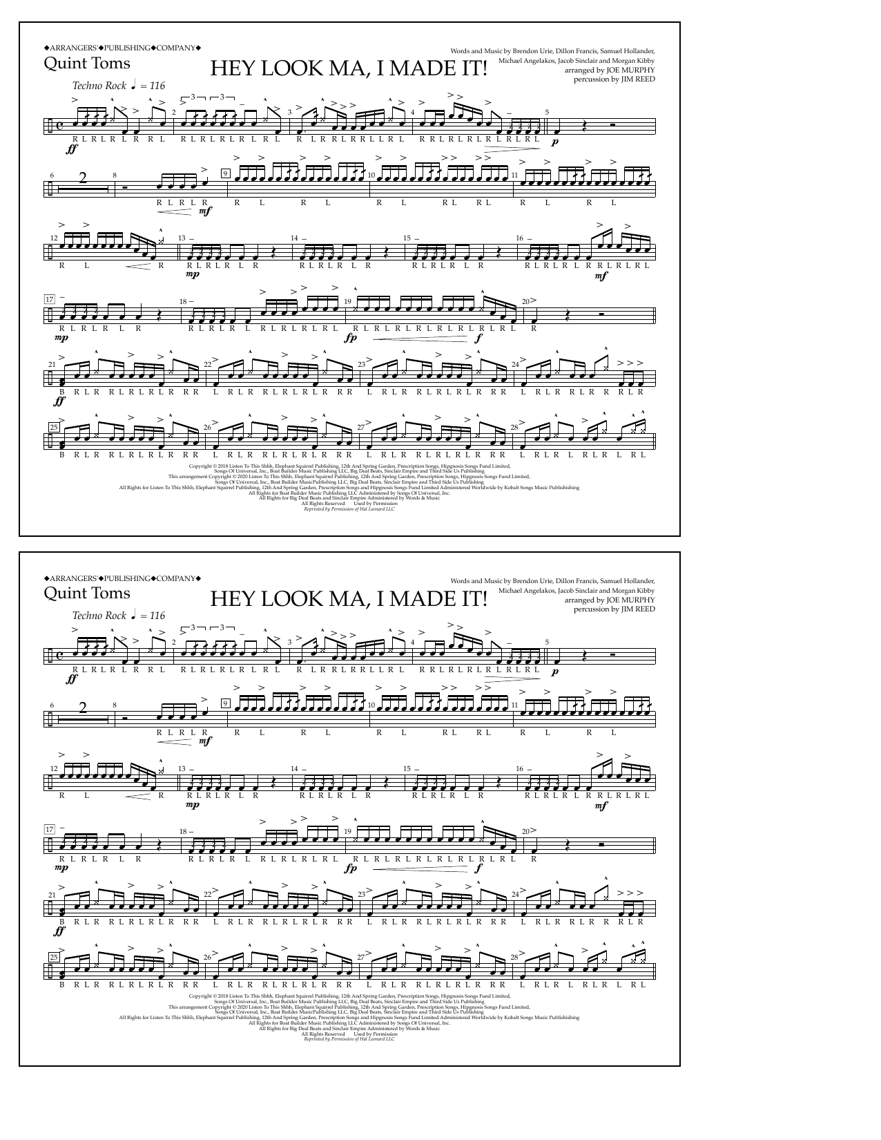 Panic! At The Disco Hey Look Ma, I Made It (arr. Joe Murphy) - Quint-Toms Sheet Music Notes & Chords for Marching Band - Download or Print PDF