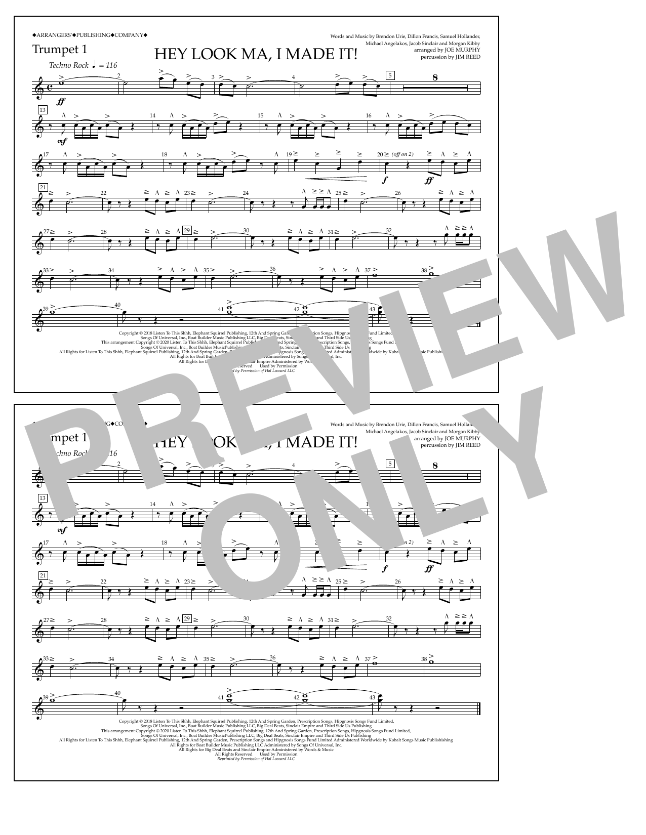 Panic! At The Disco Hey Look Ma, I Made It (arr. Joe Murphy) - Trumpet 1 Sheet Music Notes & Chords for Marching Band - Download or Print PDF