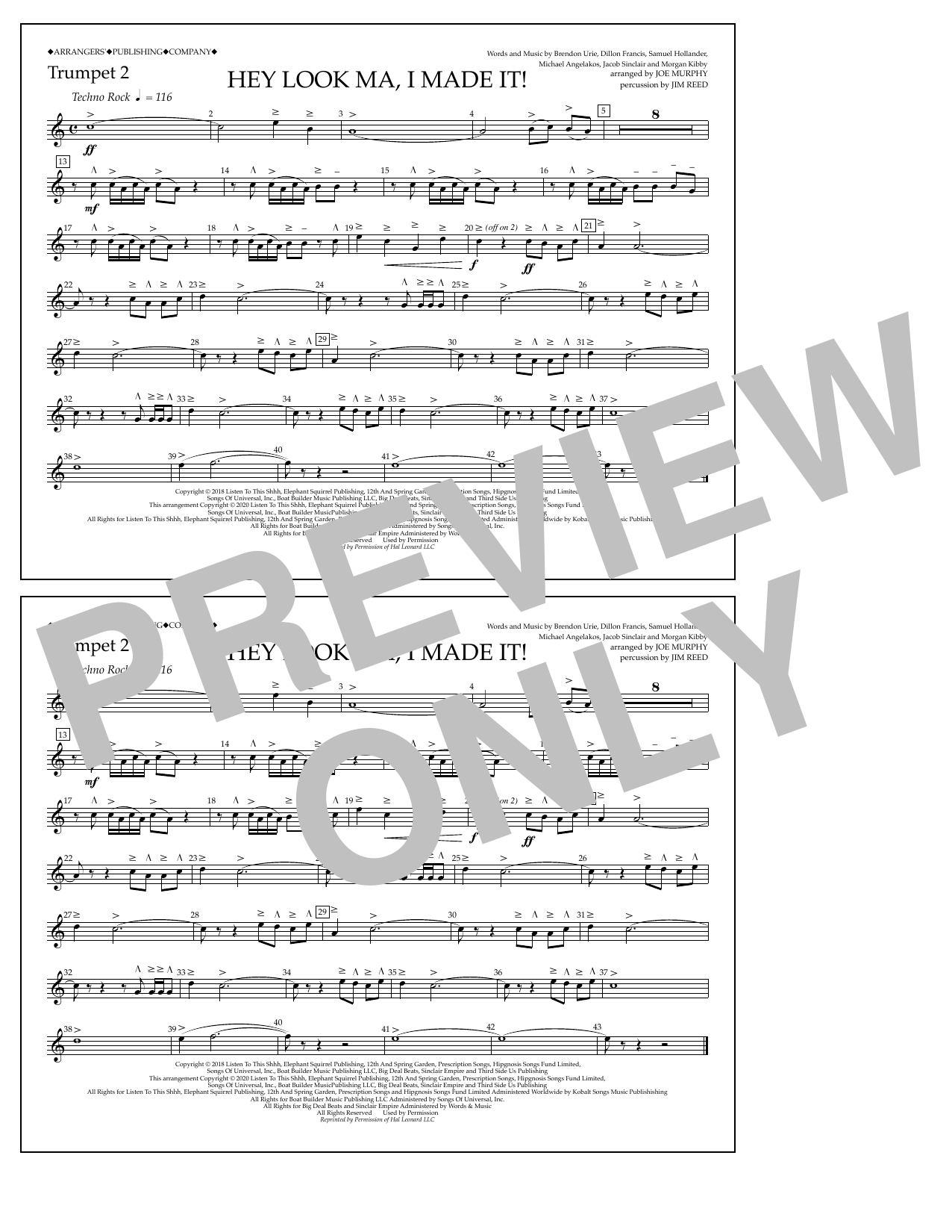 Panic! At The Disco Hey Look Ma, I Made It (arr. Joe Murphy) - Trumpet 2 Sheet Music Notes & Chords for Marching Band - Download or Print PDF