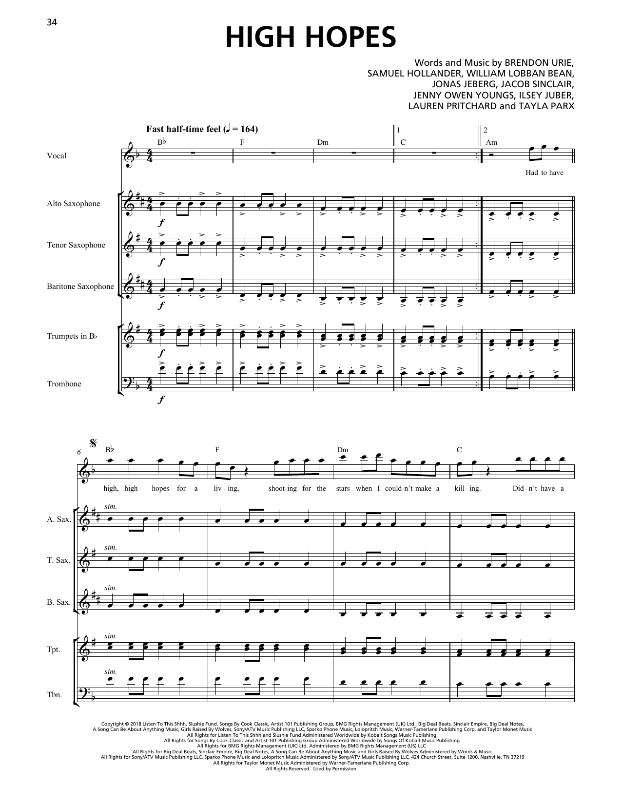 Panic! At The Disco High Hopes (Horn Section) Sheet Music Notes & Chords for Transcribed Score - Download or Print PDF