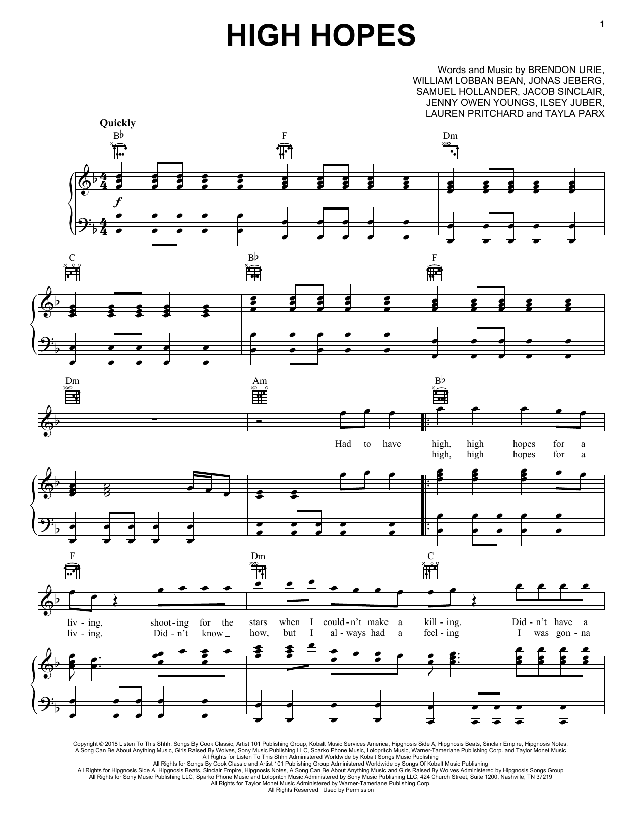 Panic! At The Disco High Hopes Sheet Music Notes & Chords for Piano Solo - Download or Print PDF