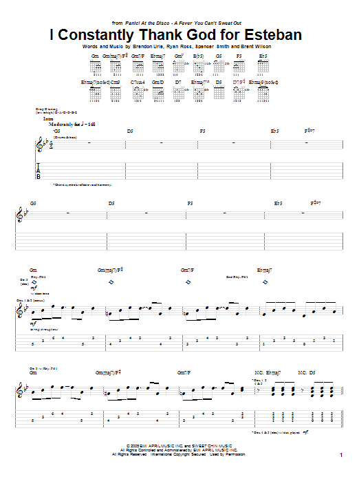Panic! At The Disco I Constantly Thank God For Esteban Sheet Music Notes & Chords for Guitar Tab - Download or Print PDF