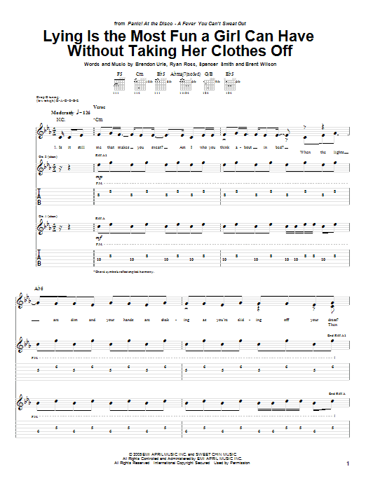 Panic! At The Disco Lying Is The Most Fun A Girl Can Have Without Taking Her Clothes Off Sheet Music Notes & Chords for Guitar Tab - Download or Print PDF