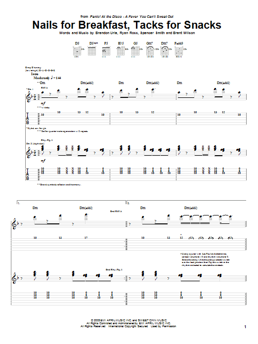 Panic! At The Disco Nails For Breakfast, Tacks For Snacks Sheet Music Notes & Chords for Guitar Tab - Download or Print PDF