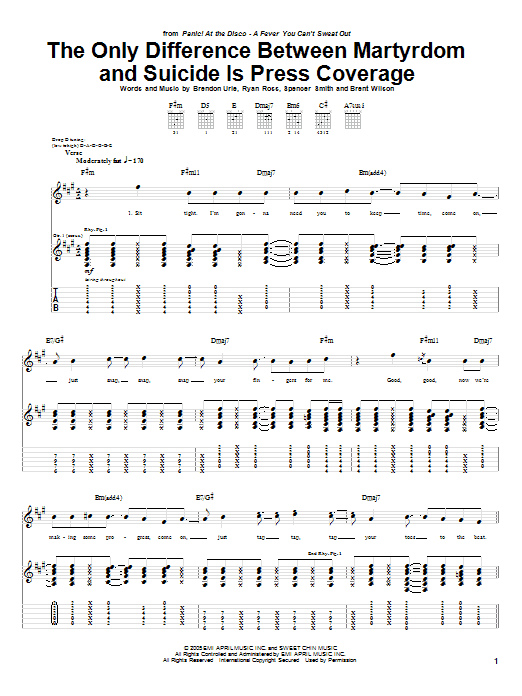 Panic! At The Disco The Only Difference Between Martyrdom And Suicide Is Press Coverage Sheet Music Notes & Chords for Guitar Tab - Download or Print PDF