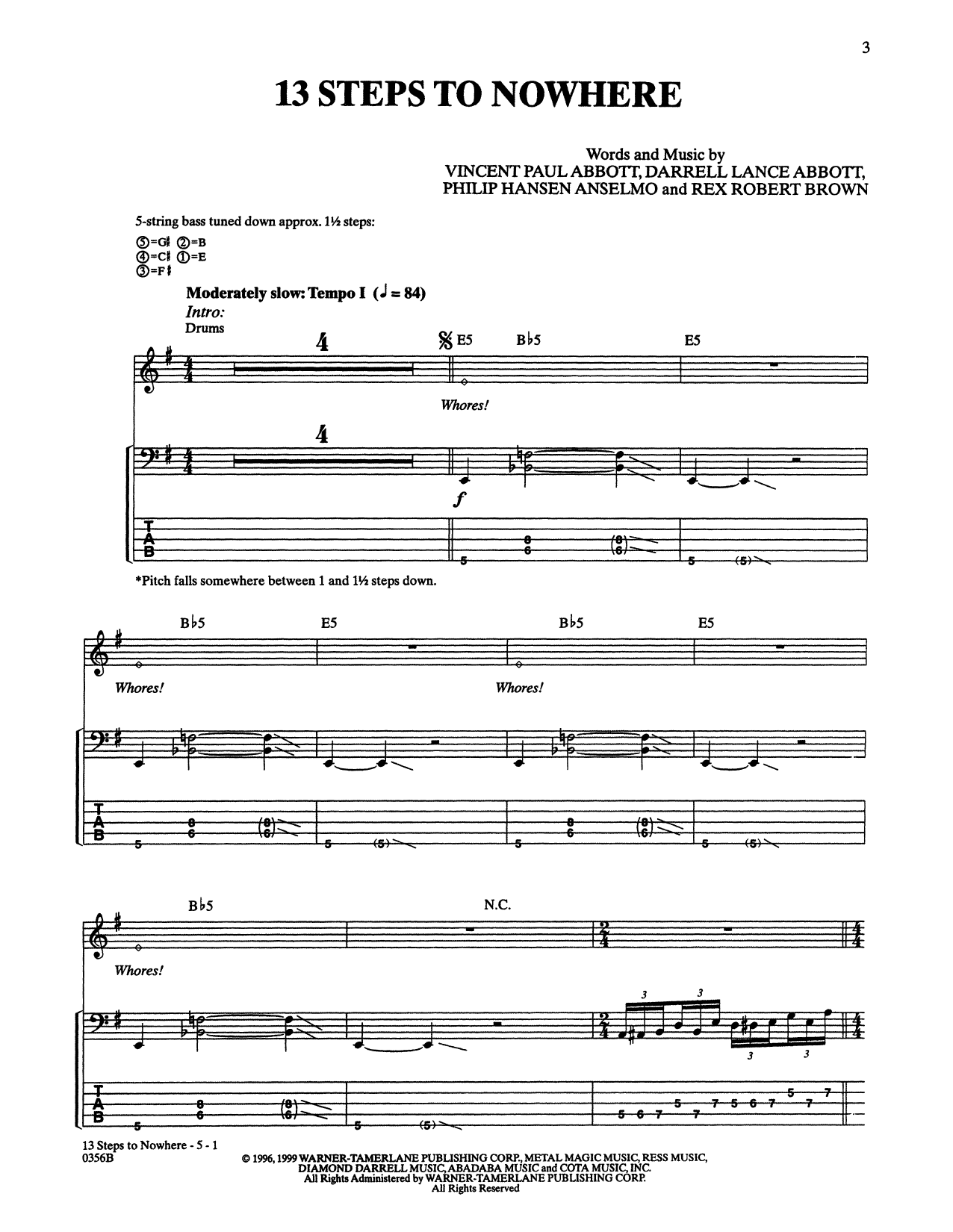 Pantera 13 Steps To Nowhere Sheet Music Notes & Chords for Bass Guitar Tab - Download or Print PDF