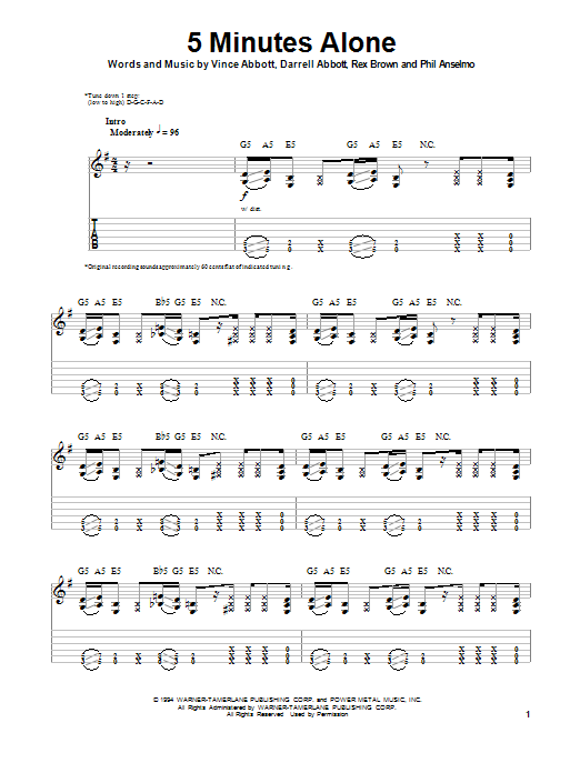 Pantera 5 Minutes Alone Sheet Music Notes & Chords for Guitar Tab Play-Along - Download or Print PDF