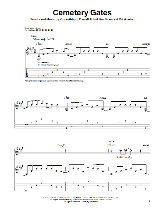 Pantera Cemetery Gates Sheet Music Notes & Chords for Guitar Tab Play-Along - Download or Print PDF
