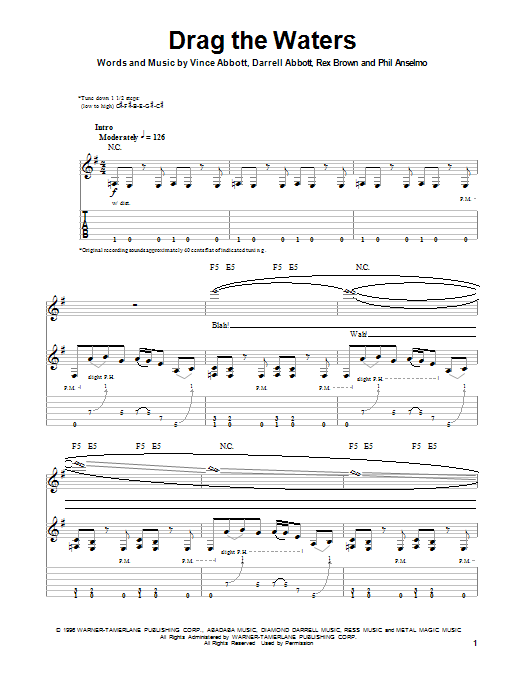 Pantera Drag The Waters Sheet Music Notes & Chords for Guitar Tab Play-Along - Download or Print PDF