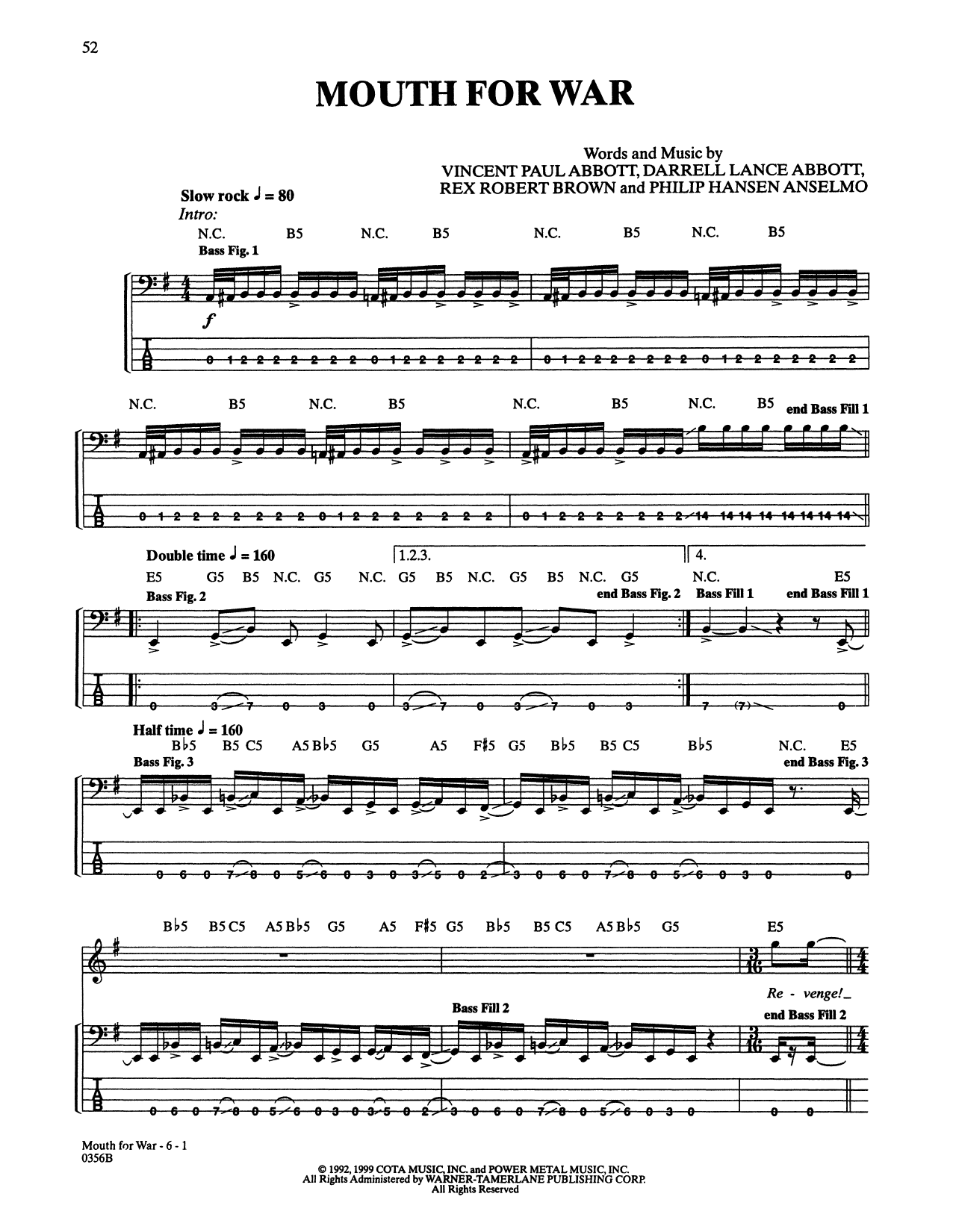 Pantera Mouth For War Sheet Music Notes & Chords for Bass Guitar Tab - Download or Print PDF