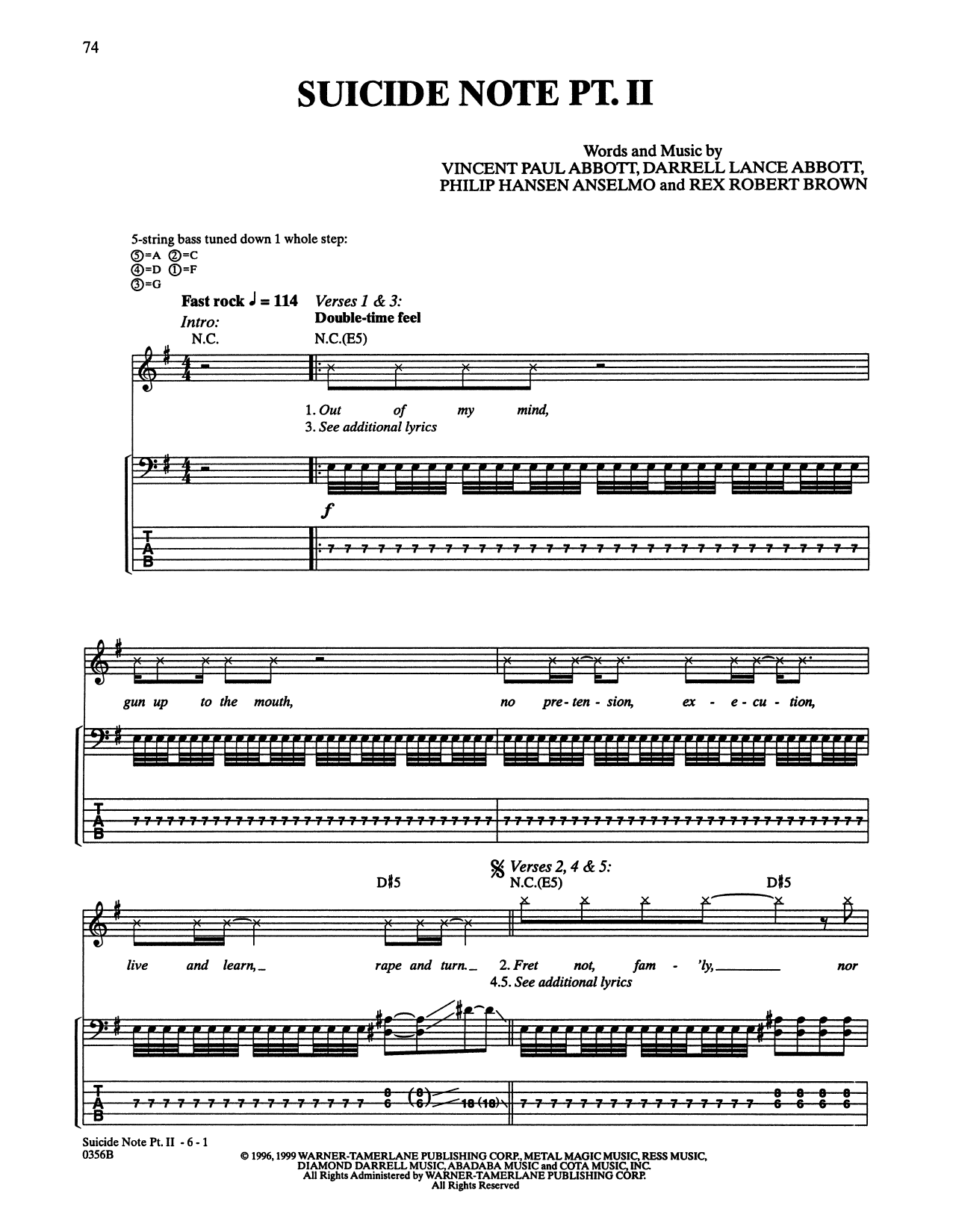 Pantera Suicide Note Pt. II Sheet Music Notes & Chords for Bass Guitar Tab - Download or Print PDF Pantera Suicide Note Pt. II Sheet Music Notes & Chords for Bass Guitar Tab - Download or Print PDF