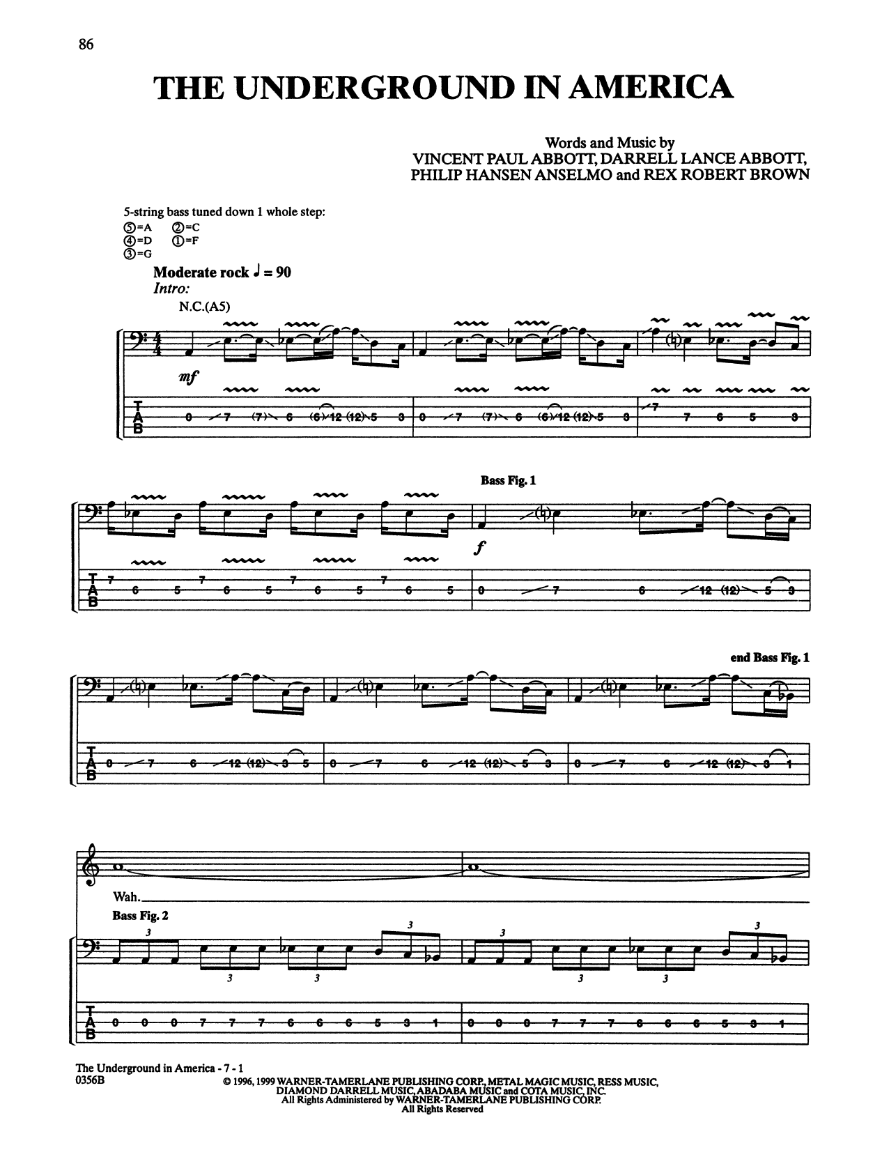 Pantera The Underground In America Sheet Music Notes & Chords for Bass Guitar Tab - Download or Print PDF