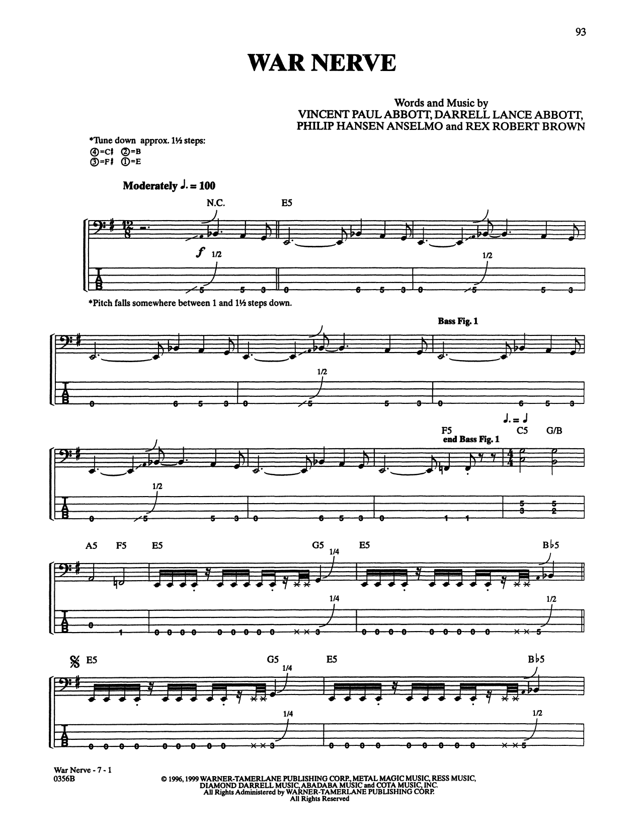 Pantera War Nerve Sheet Music Notes & Chords for Bass Guitar Tab - Download or Print PDF