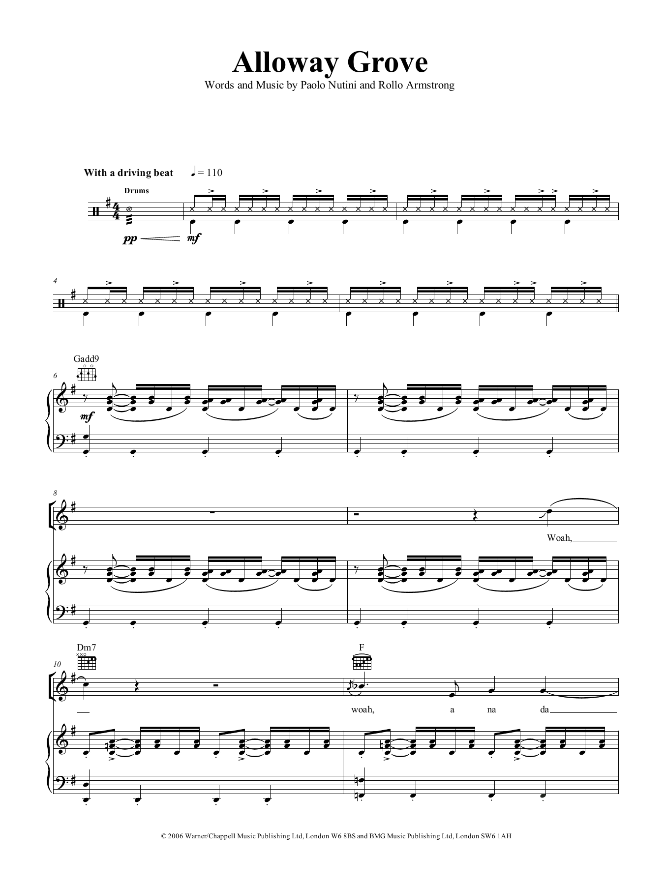 Paolo Nutini Alloway Grove Sheet Music Notes & Chords for Piano, Vocal & Guitar (Right-Hand Melody) - Download or Print PDF