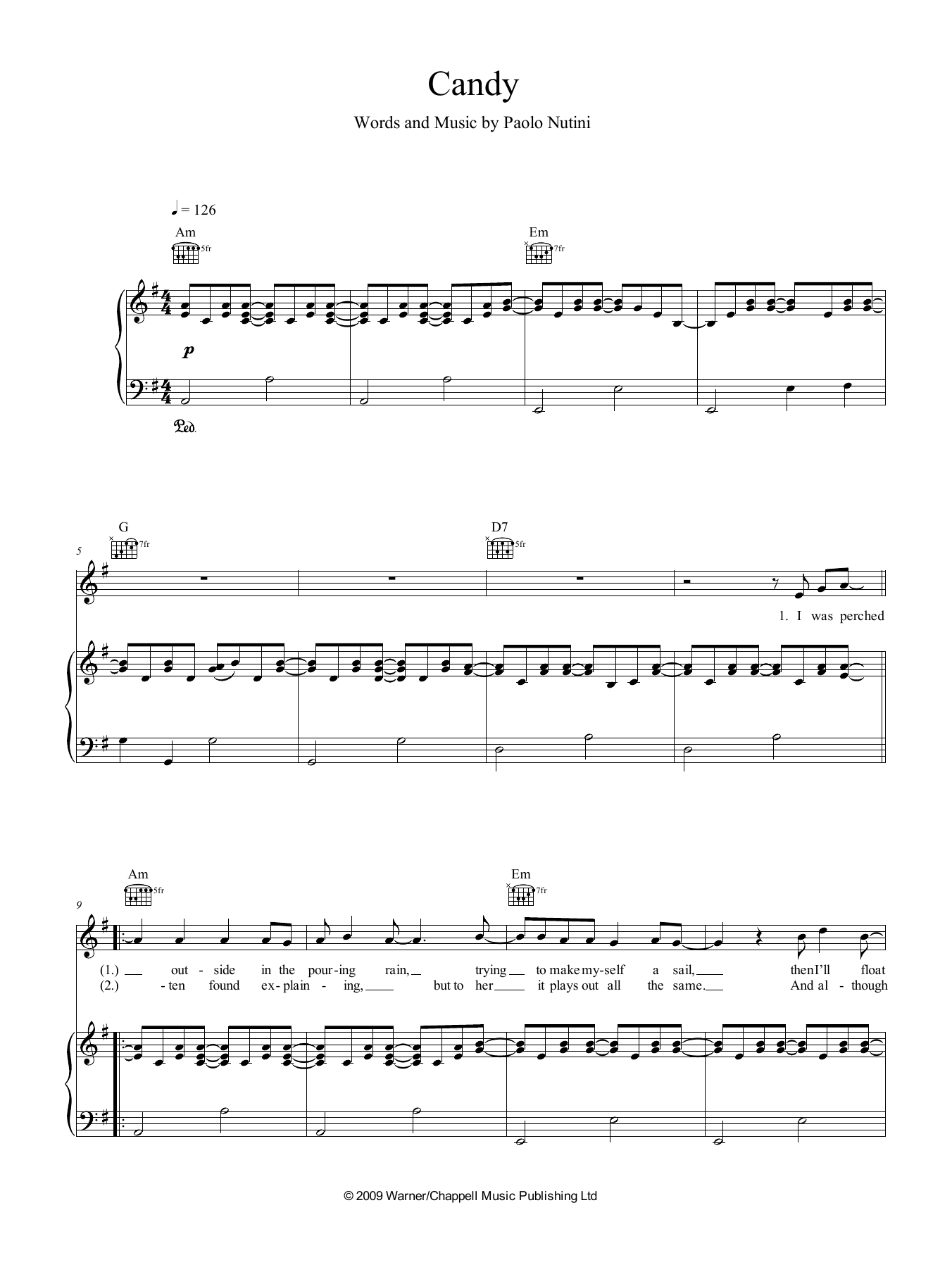 Paolo Nutini Candy Sheet Music Notes & Chords for Piano, Vocal & Guitar (Right-Hand Melody) - Download or Print PDF