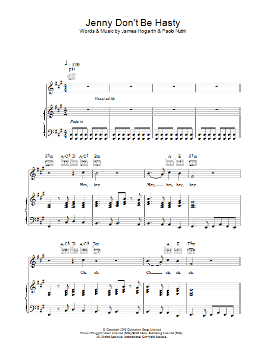 Paolo Nutini Jenny Don't Be Hasty Sheet Music Notes & Chords for Lyrics & Chords - Download or Print PDF