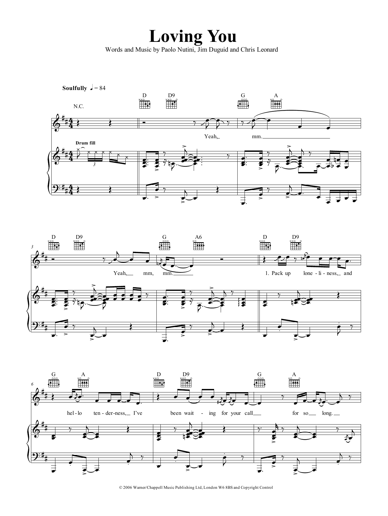 Paolo Nutini Loving You Sheet Music Notes & Chords for Piano, Vocal & Guitar (Right-Hand Melody) - Download or Print PDF