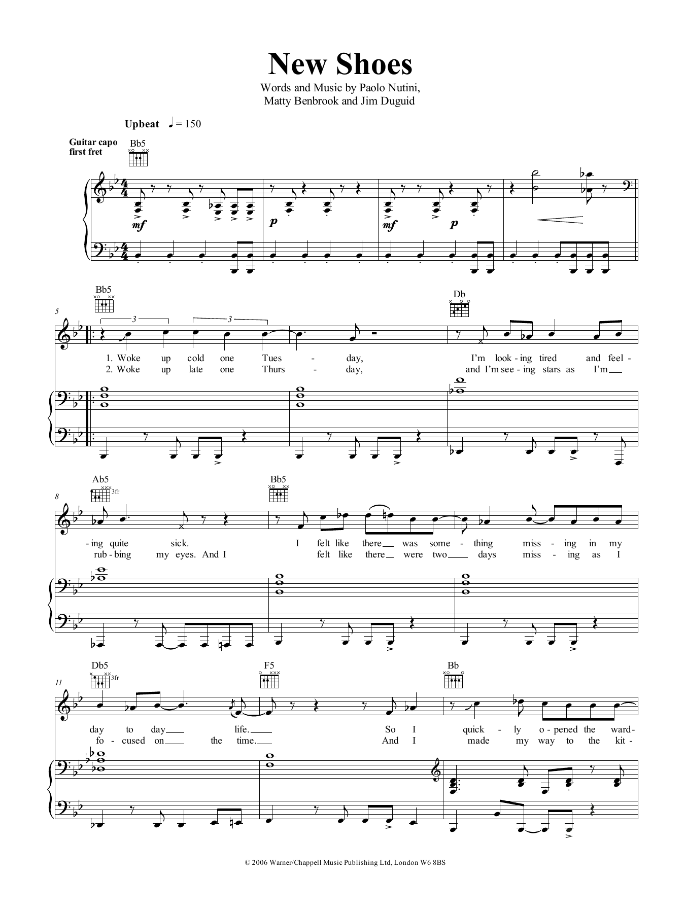 Paolo Nutini New Shoes Sheet Music Notes & Chords for Piano, Vocal & Guitar (Right-Hand Melody) - Download or Print PDF