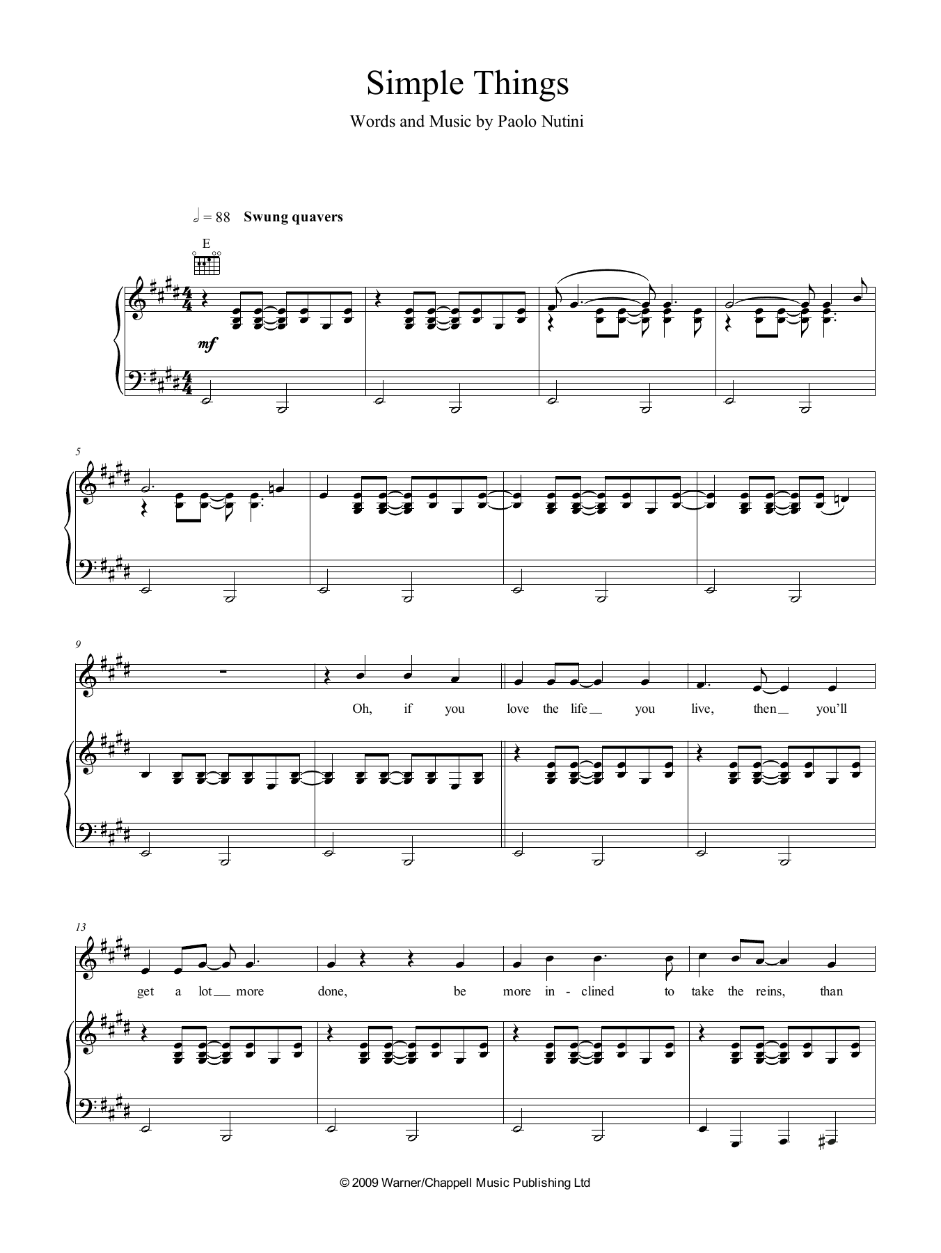 Paolo Nutini Simple Things Sheet Music Notes & Chords for Piano, Vocal & Guitar (Right-Hand Melody) - Download or Print PDF