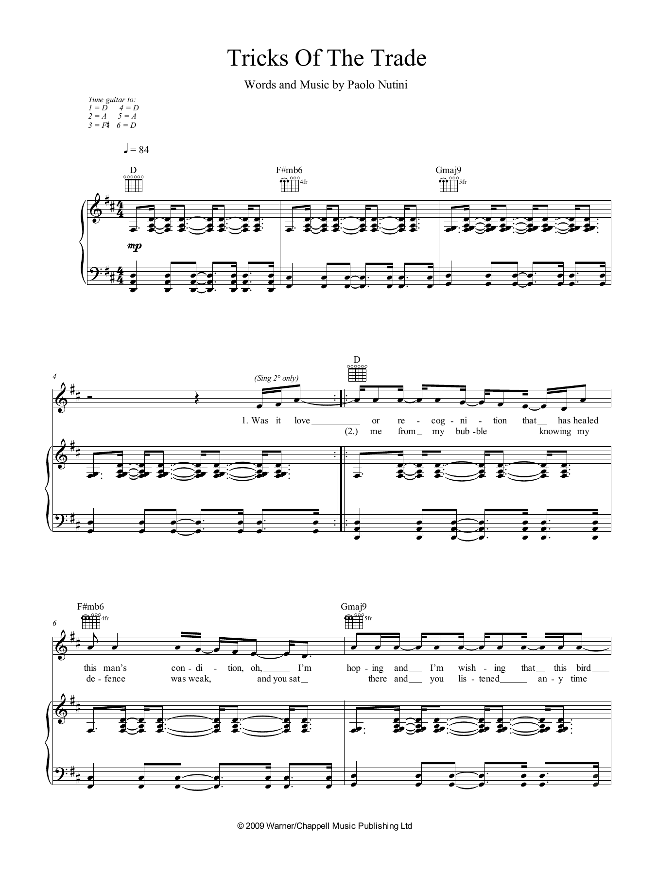 Paolo Nutini Tricks Of The Trade Sheet Music Notes & Chords for Piano, Vocal & Guitar (Right-Hand Melody) - Download or Print PDF
