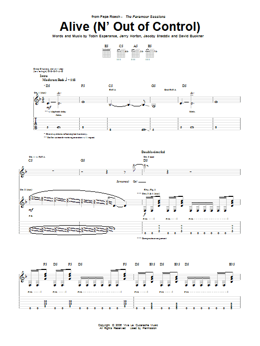 Papa Roach Alive (N' Out Of Control) Sheet Music Notes & Chords for Guitar Tab - Download or Print PDF