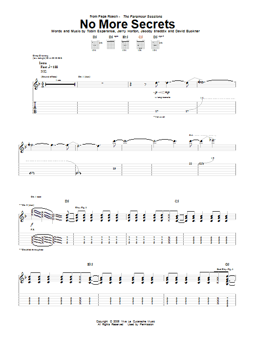 Papa Roach No More Secrets Sheet Music Notes & Chords for Guitar Tab - Download or Print PDF