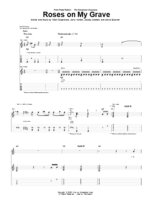 Papa Roach Roses On My Grave Sheet Music Notes & Chords for Guitar Tab - Download or Print PDF
