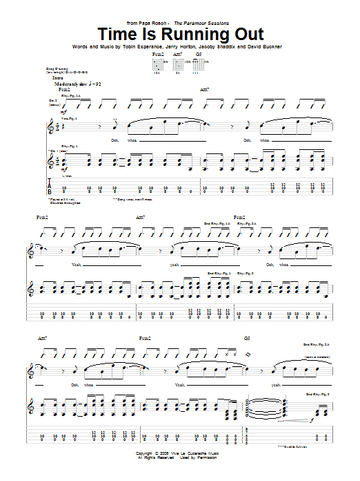 Papa Roach Time Is Running Out Sheet Music Notes & Chords for Guitar Tab - Download or Print PDF