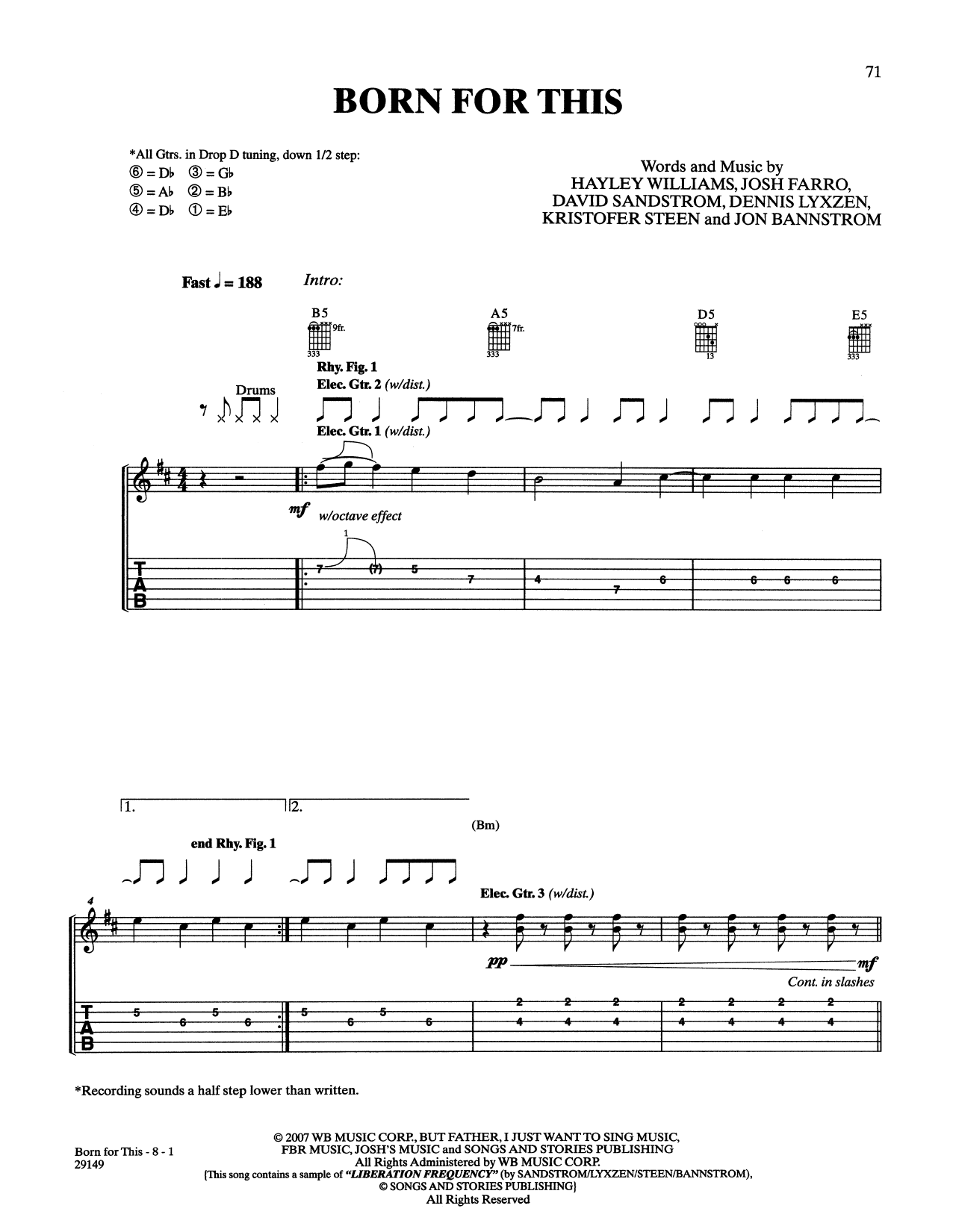 Paramore Born For This Sheet Music Notes & Chords for Guitar Tab - Download or Print PDF