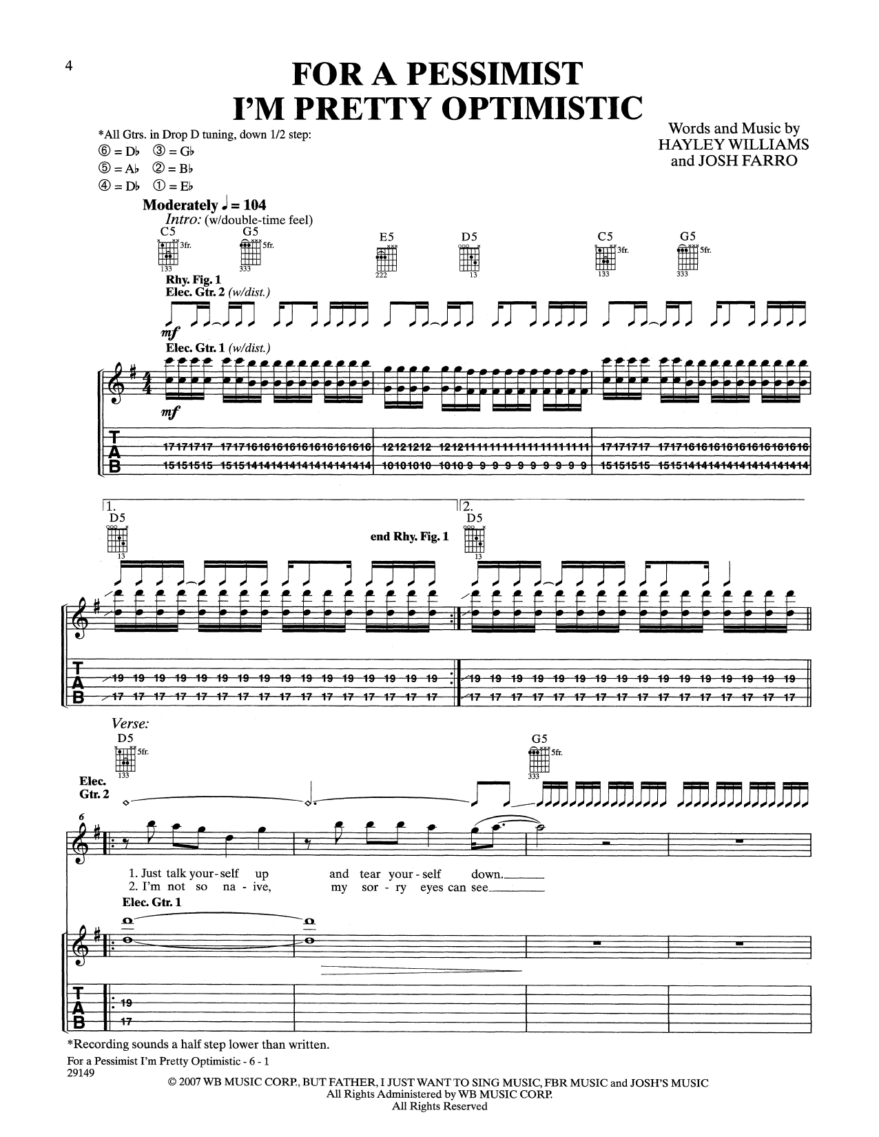 Paramore For A Pessimist I'm Pretty Optimistic Sheet Music Notes & Chords for Guitar Tab - Download or Print PDF Paramore For A Pessimist I'm Pretty Optimistic Sheet Music Notes & Chords for Guitar Tab - Download or Print PDF