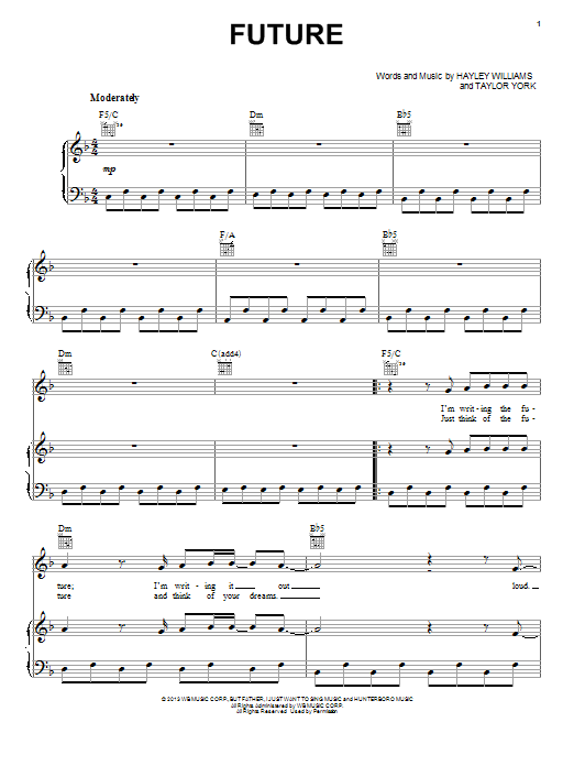 Paramore Future Sheet Music Notes & Chords for Piano, Vocal & Guitar (Right-Hand Melody) - Download or Print PDF