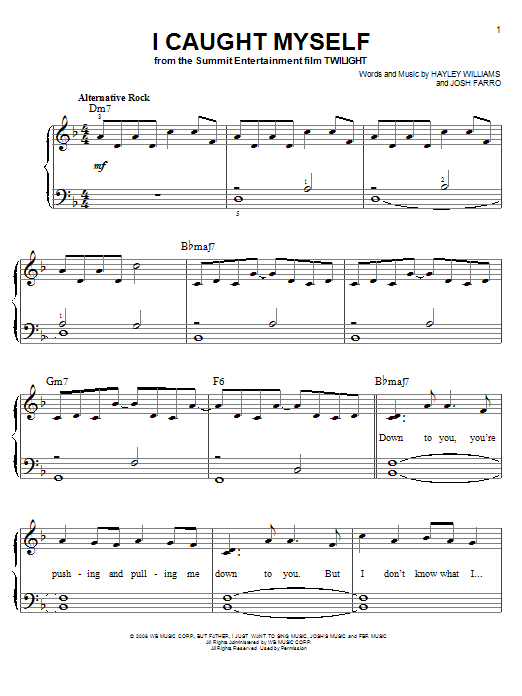 Paramore I Caught Myself Sheet Music Notes & Chords for Piano, Vocal & Guitar (Right-Hand Melody) - Download or Print PDF