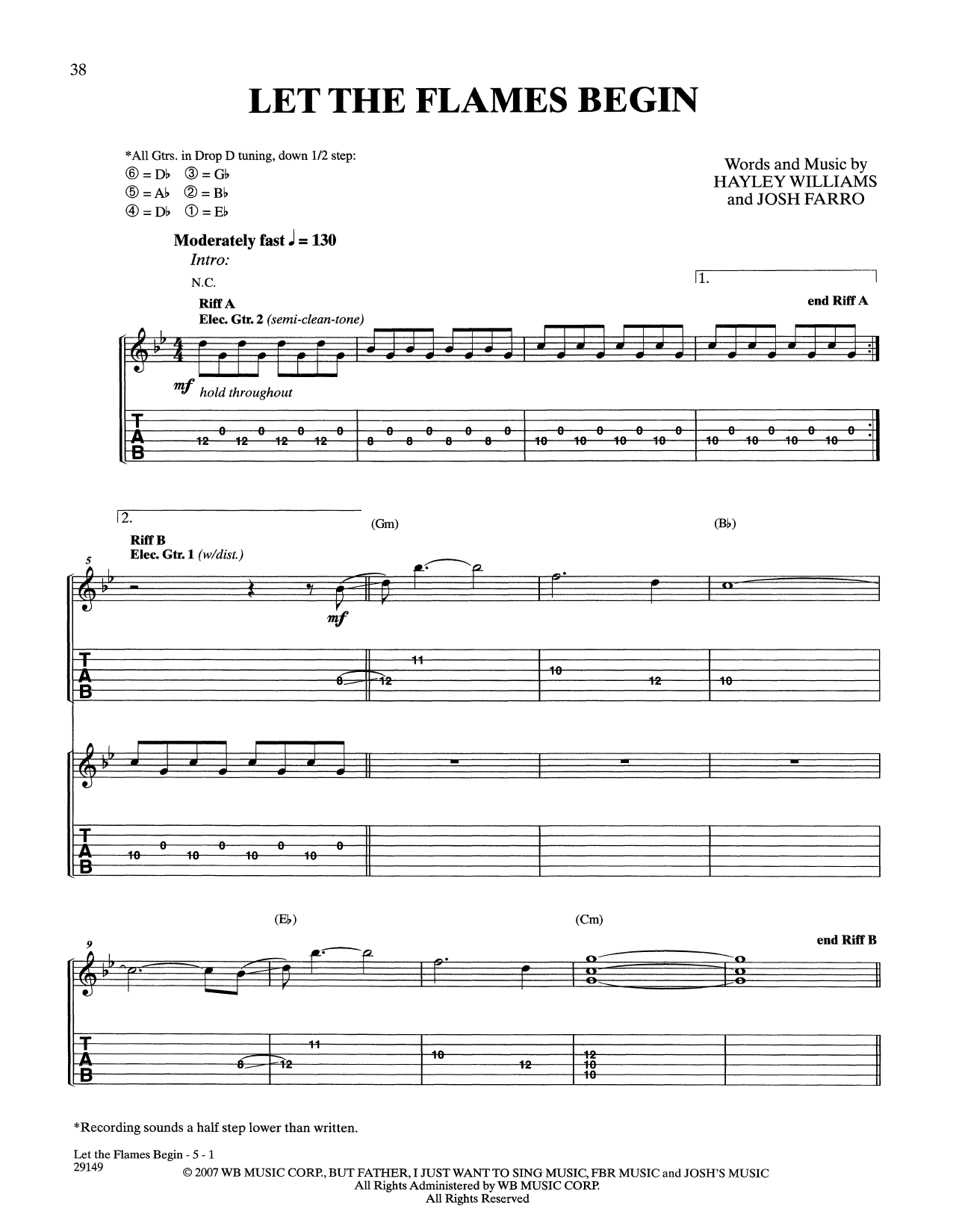 Paramore Let The Flames Begin Sheet Music Notes & Chords for Guitar Tab - Download or Print PDF