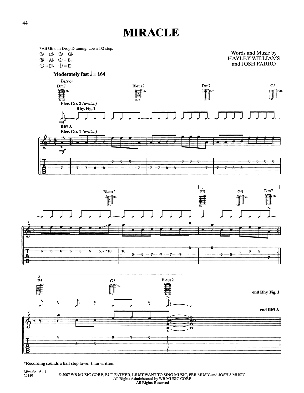 Paramore Miracle Sheet Music Notes & Chords for Guitar Tab - Download or Print PDF