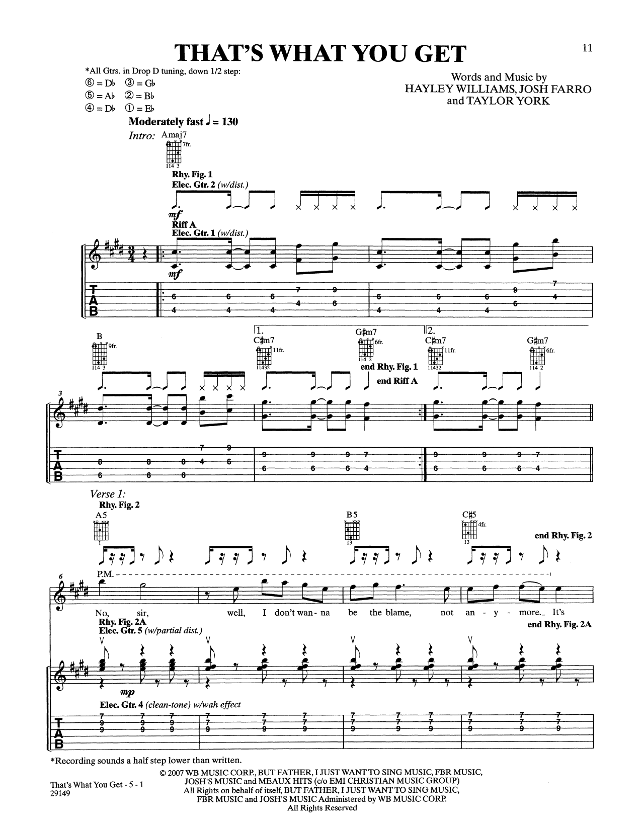 Paramore That's What You Get Sheet Music Notes & Chords for Guitar Tab - Download or Print PDF