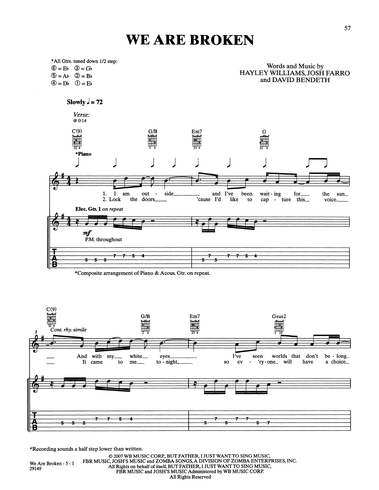 Paramore We Are Broken Sheet Music Notes & Chords for Guitar Tab - Download or Print PDF