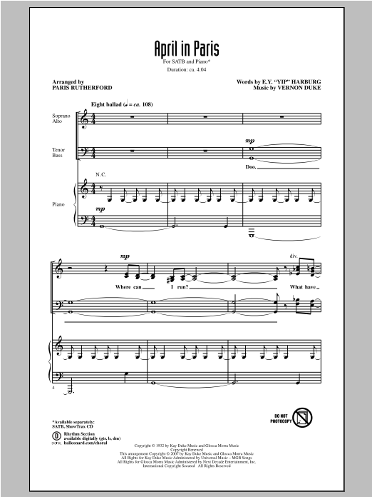 Count Basie April In Paris (arr. Paris Rutherford) Sheet Music Notes & Chords for SATB - Download or Print PDF