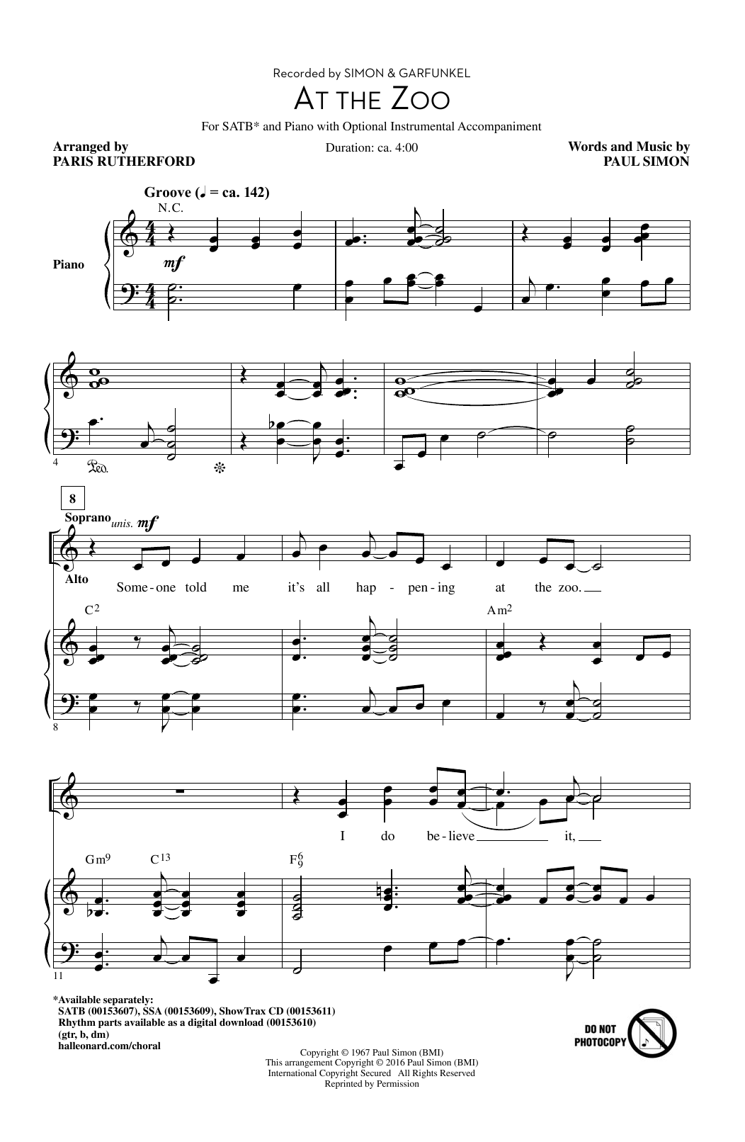 Paris Rutherford At The Zoo Sheet Music Notes & Chords for SATB - Download or Print PDF