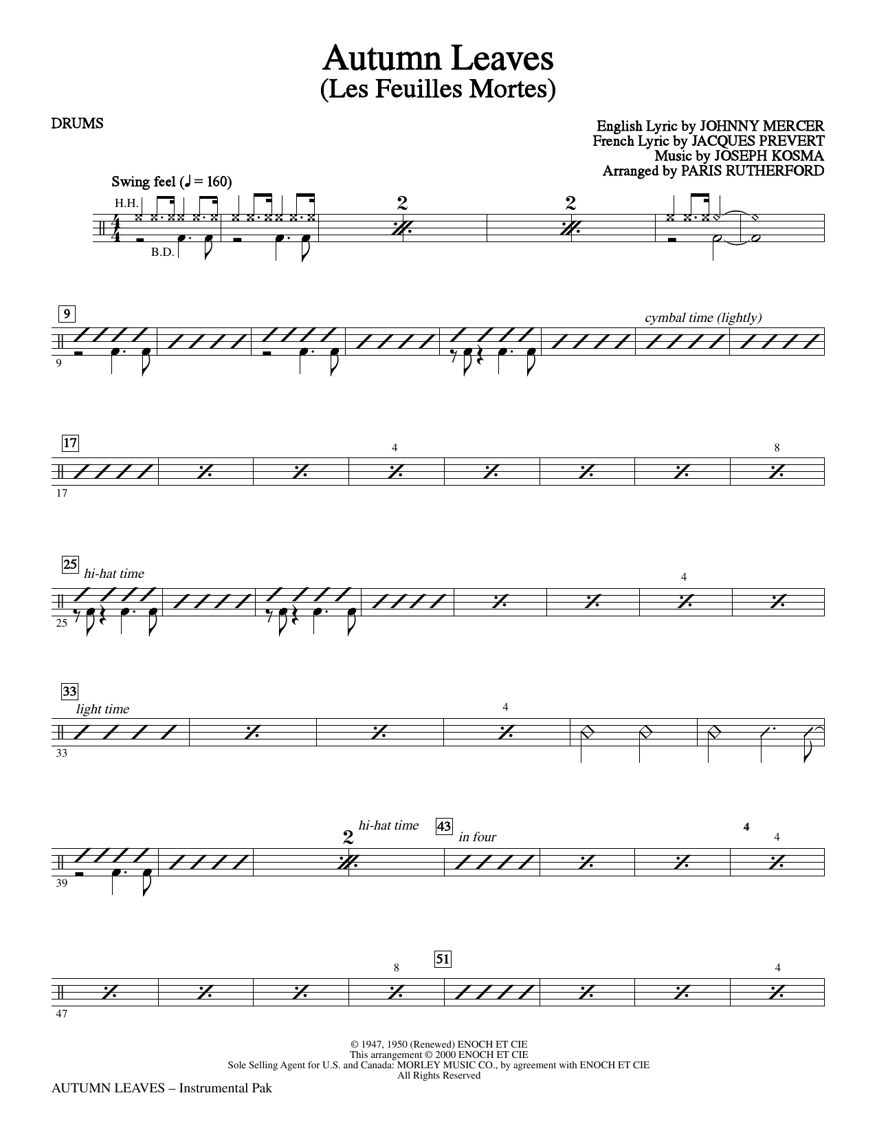 Paris Rutherford Autumn Leaves - Drums Sheet Music Notes & Chords for Choir Instrumental Pak - Download or Print PDF