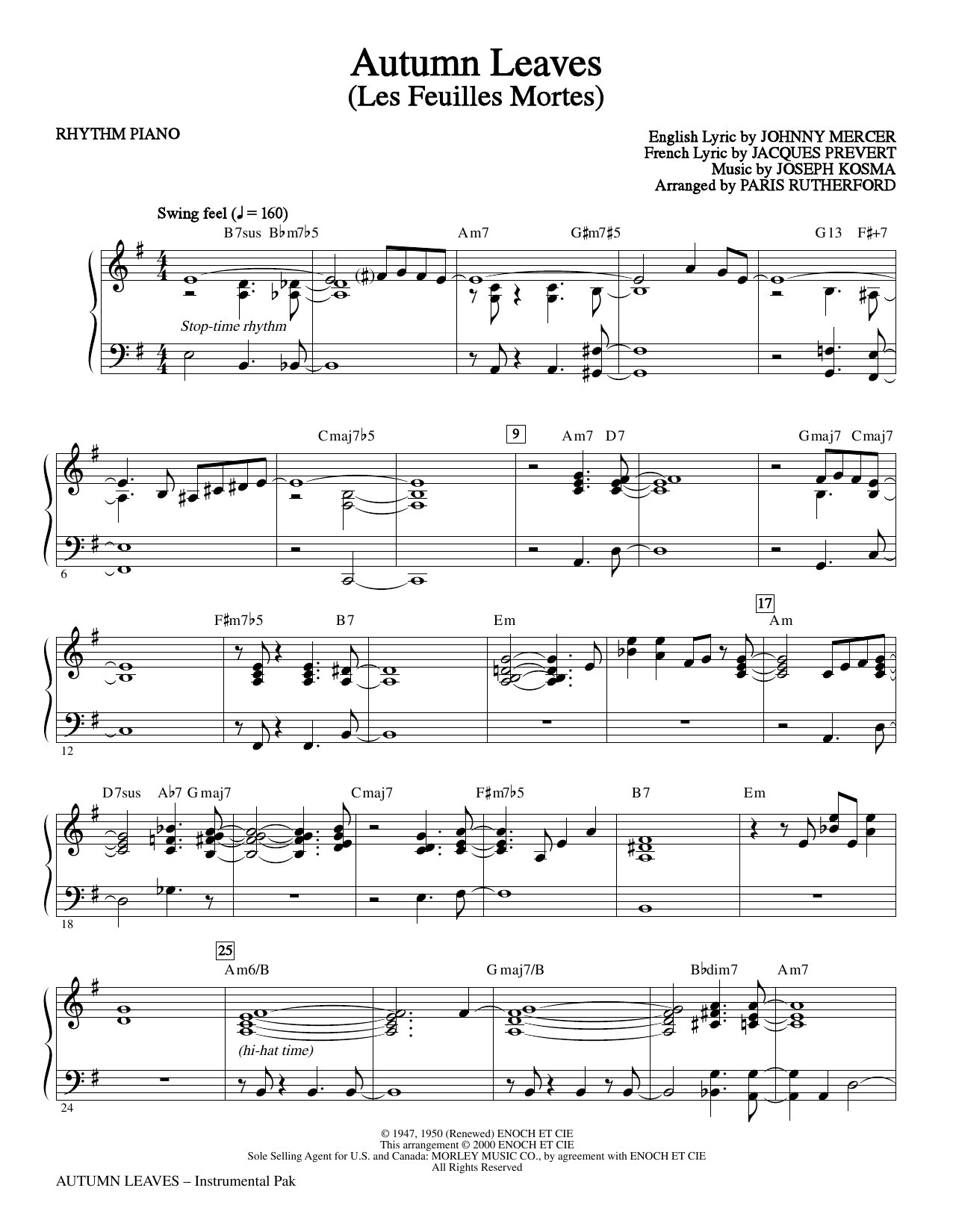 Paris Rutherford Autumn Leaves - Rhythm Piano Sheet Music Notes & Chords for Choir Instrumental Pak - Download or Print PDF