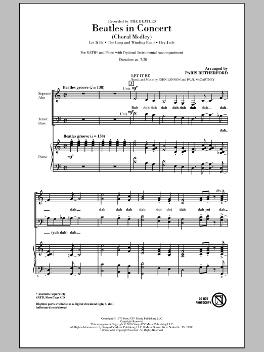 Paris Rutherford Beatles In Concert (Medley) Sheet Music Notes & Chords for SATB - Download or Print PDF