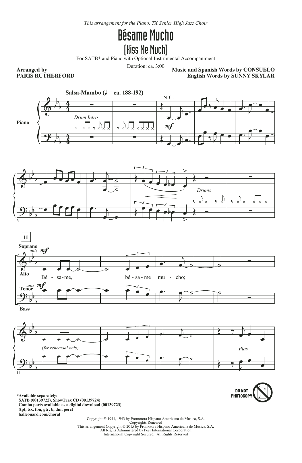Paris Rutherford Bésame Mucho (Kiss Me Much) Sheet Music Notes & Chords for SATB - Download or Print PDF