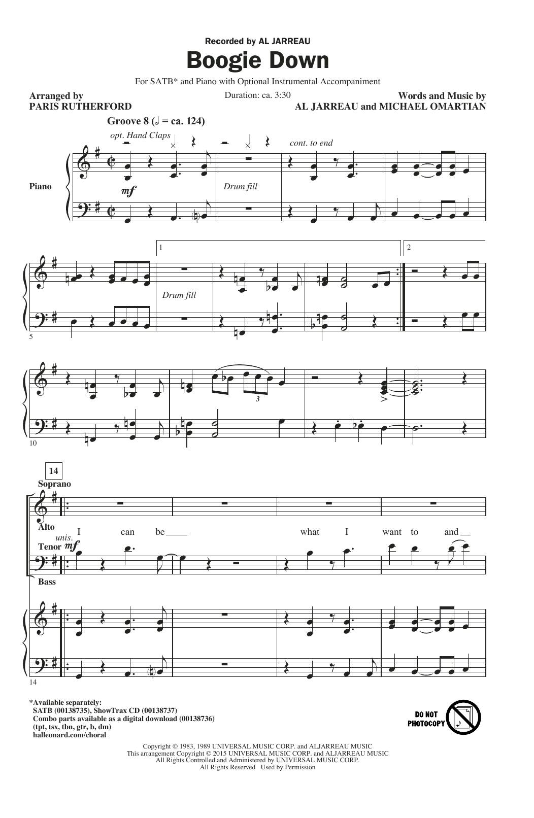 Al Jarreau Boogie Down (arr. Paris Rutherford) Sheet Music Notes & Chords for SATB - Download or Print PDF