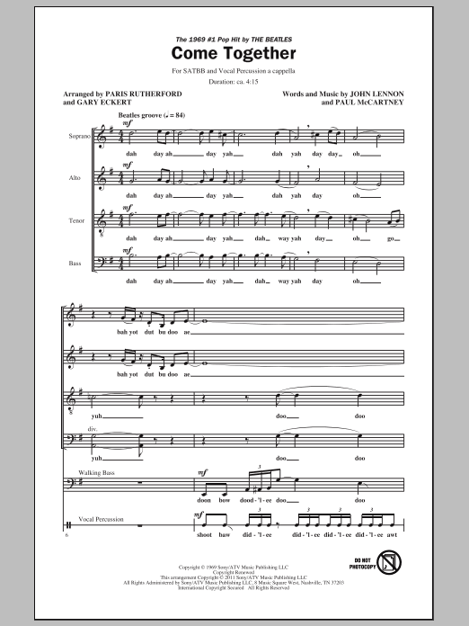 The Beatles Come Together (arr. Paris Rutherford) Sheet Music Notes & Chords for SATB - Download or Print PDF