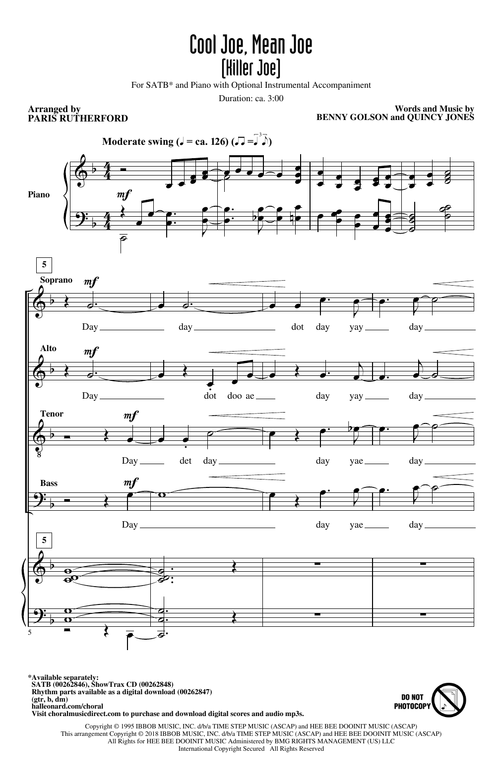 Paris Rutherford Cool Joe, Mean Joe (Killer Joe) Sheet Music Notes & Chords for SATB - Download or Print PDF