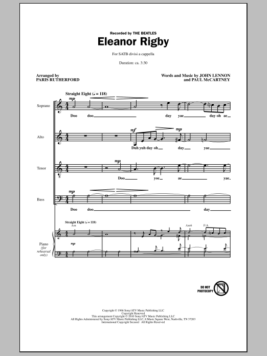 Paris Rutherford Eleanor Rigby Sheet Music Notes & Chords for SATB - Download or Print PDF